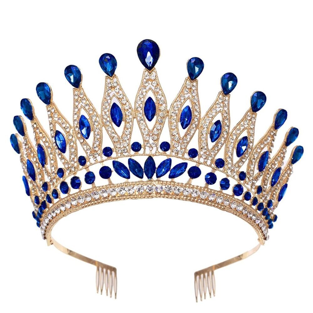 Blue Rhinestone Queen Crown Tiara for Women Bridal Prom Birthday